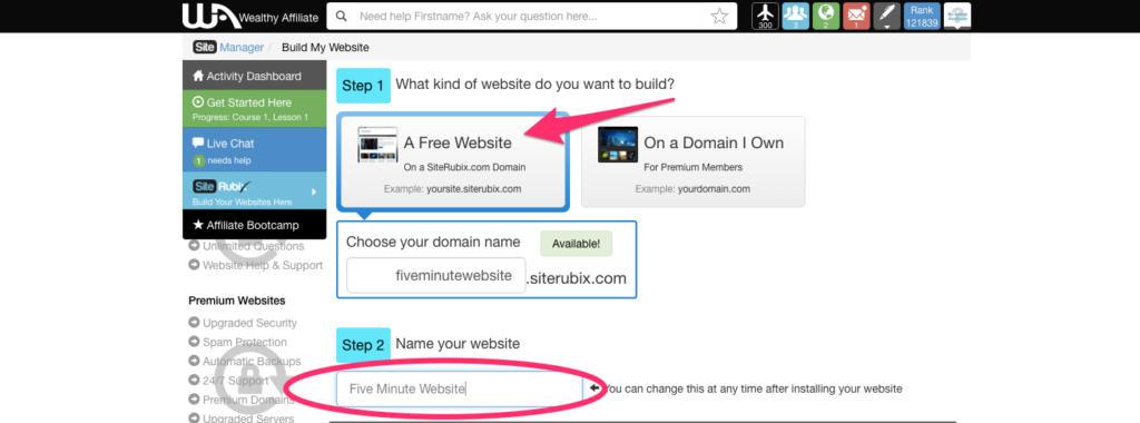 create a free website with siterubix step 3