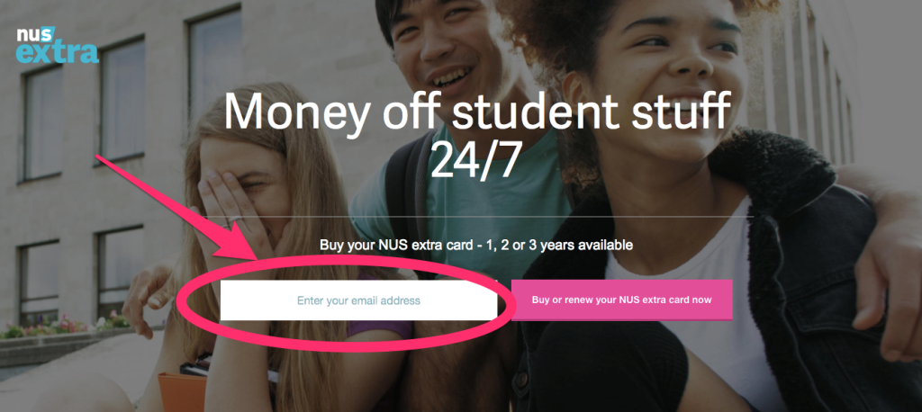 Enter your email and click "Buy or renew your NUS extra card now"