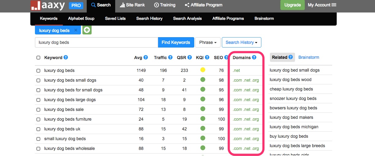 Search For Available Domain Names Using Jaaxy