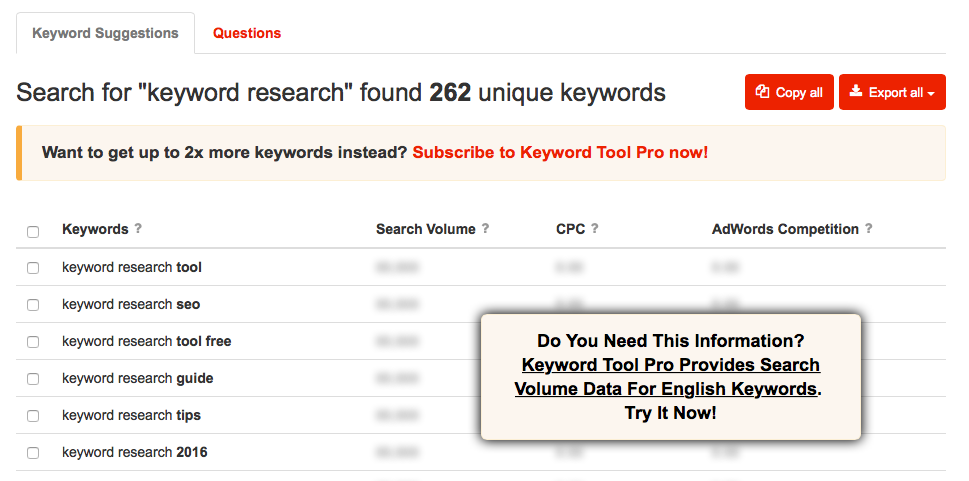 Keywordtool.io Keyword Research Tool